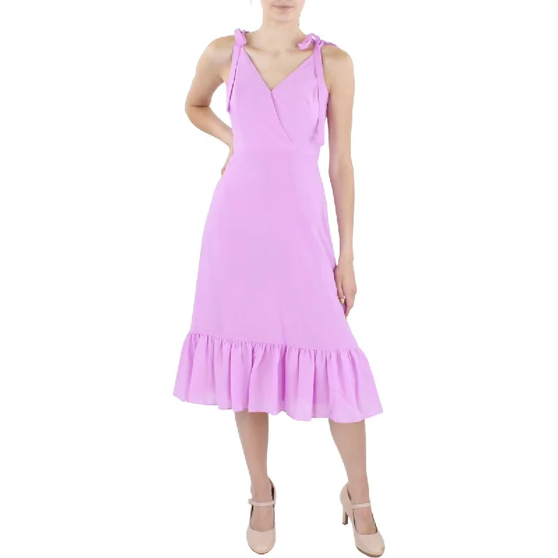 Savings Galore Aidan Mattox Women's Ruffled V-Neck Tie Sleeve A-Line Midi Dress