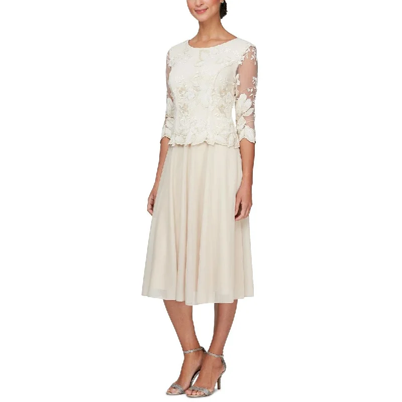 Special Offers Alex Evenings Womens Floral-Embroidered Calf Midi Dress
