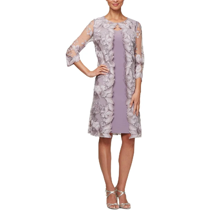 Grab It Now Alex Evenings Womens Floral Sheer Overlay Midi Dress