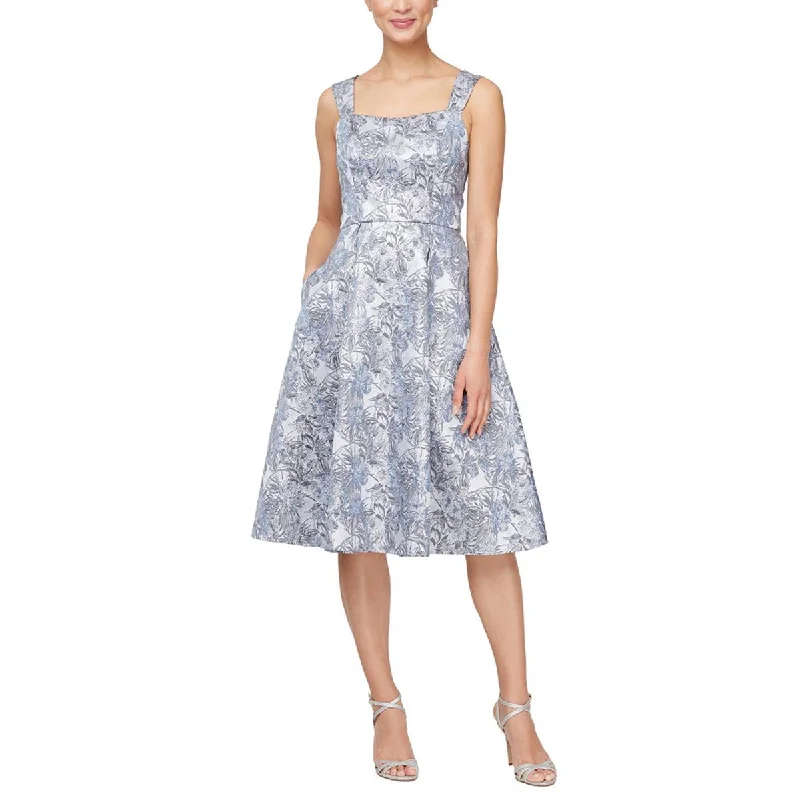 Alex Evenings Womens Metallic Knee-Length Cocktail And Party Dress