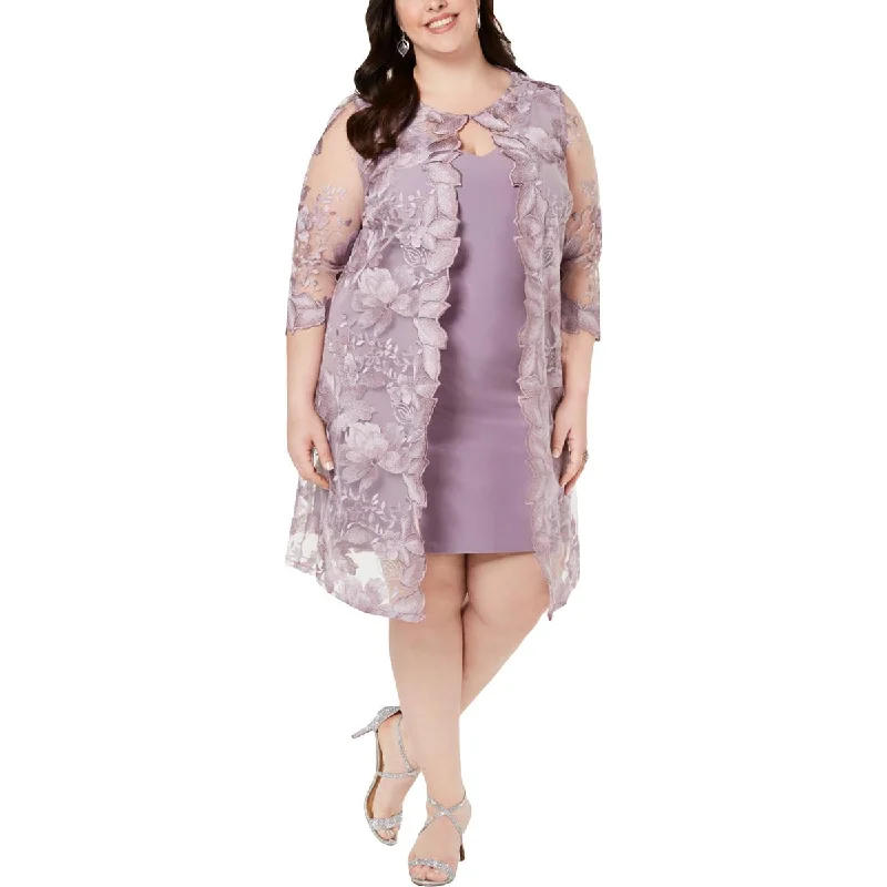 Alex Evenings Womens Plus Embroidered Floral Print Cocktail and Party Dress