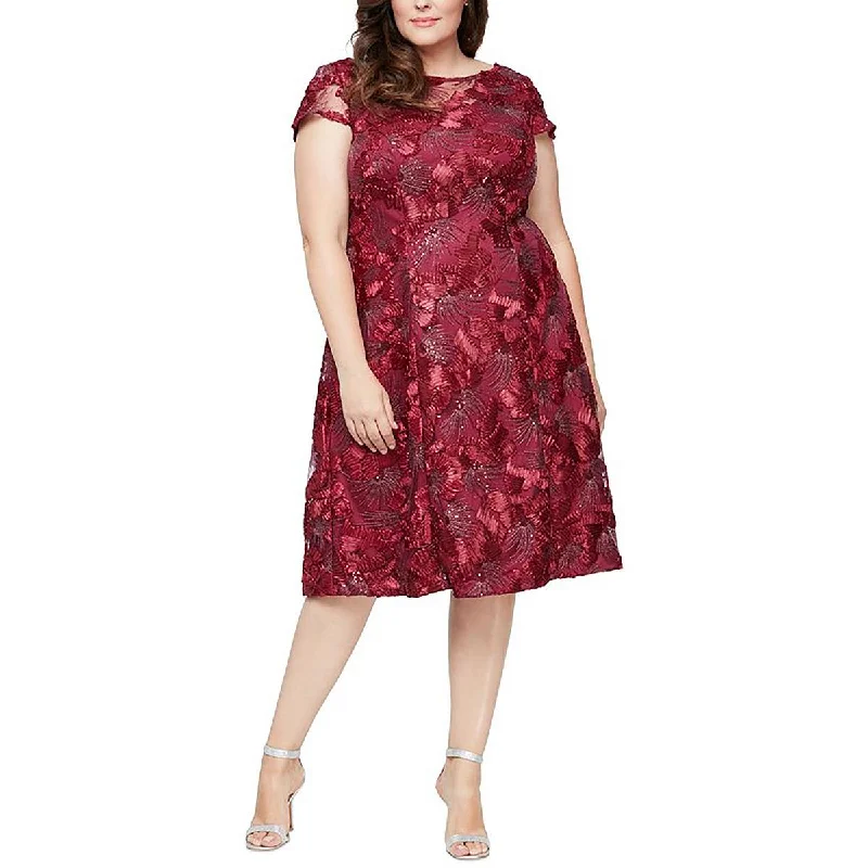 Weekend Shopping Madness Alex Evenings Womens Plus Sequined Lace Midi Dress