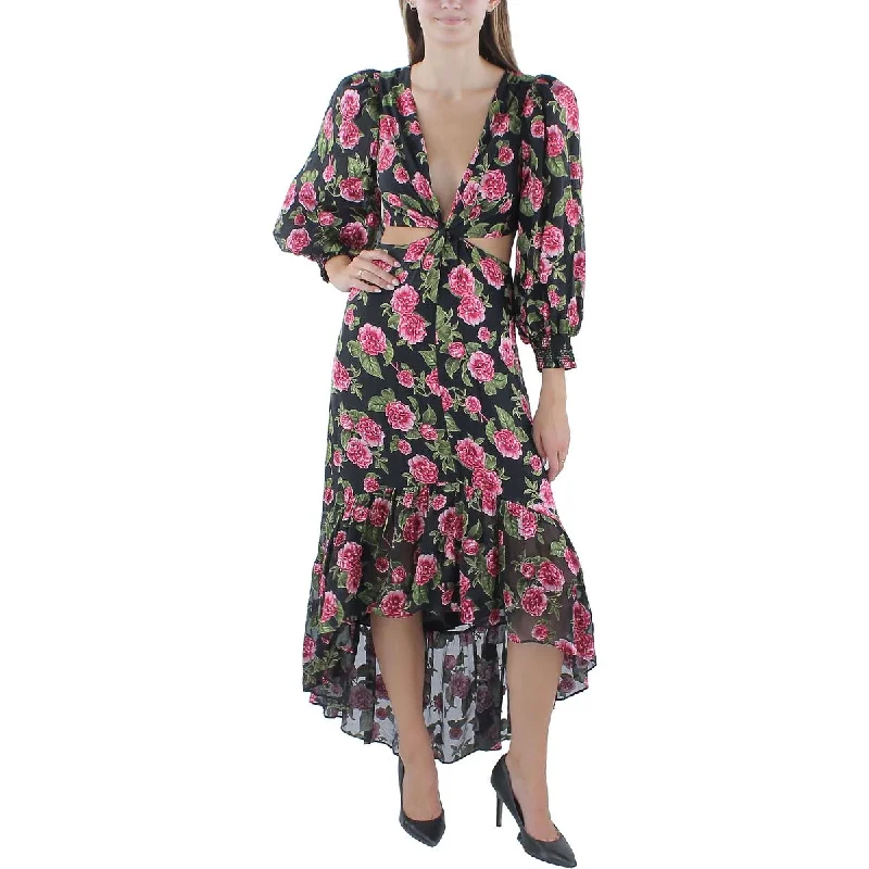 Weekend Big Discount Event Alice and Olivia Womens Twist Front Floral Print Maxi Dress