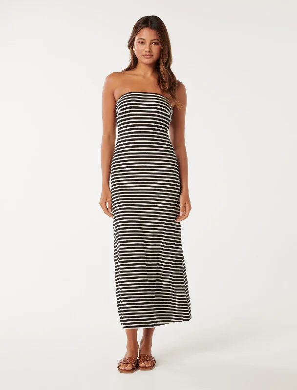 Weekend Sale Marathon Allie Strapless Striped Midi Dress