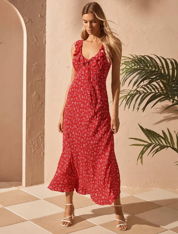 Weekend Shopping Deals Alora Ruffle Neck Midi Dress