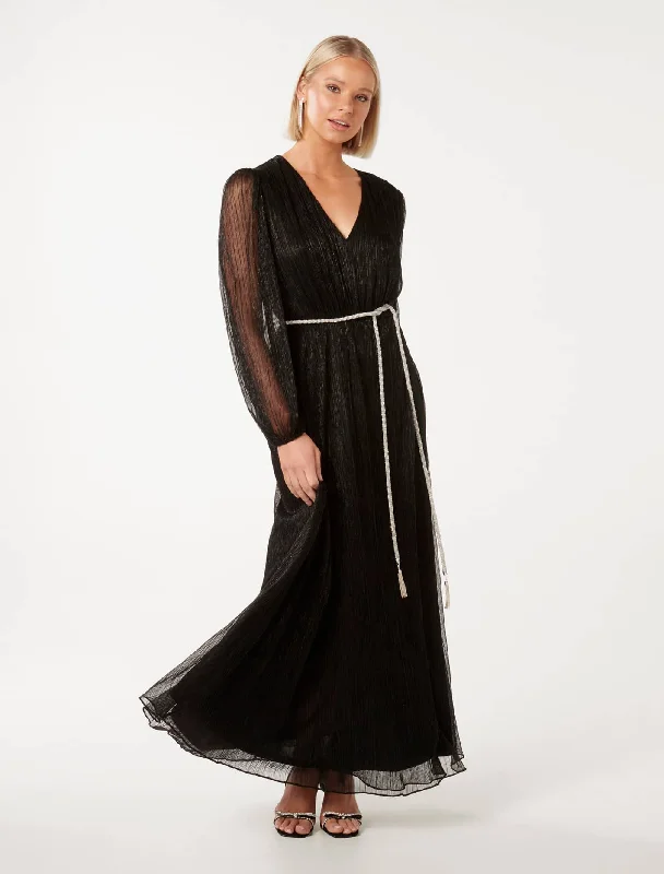 Limited-Time Discount Amina Diamante Belt Plisse Maxi Dress