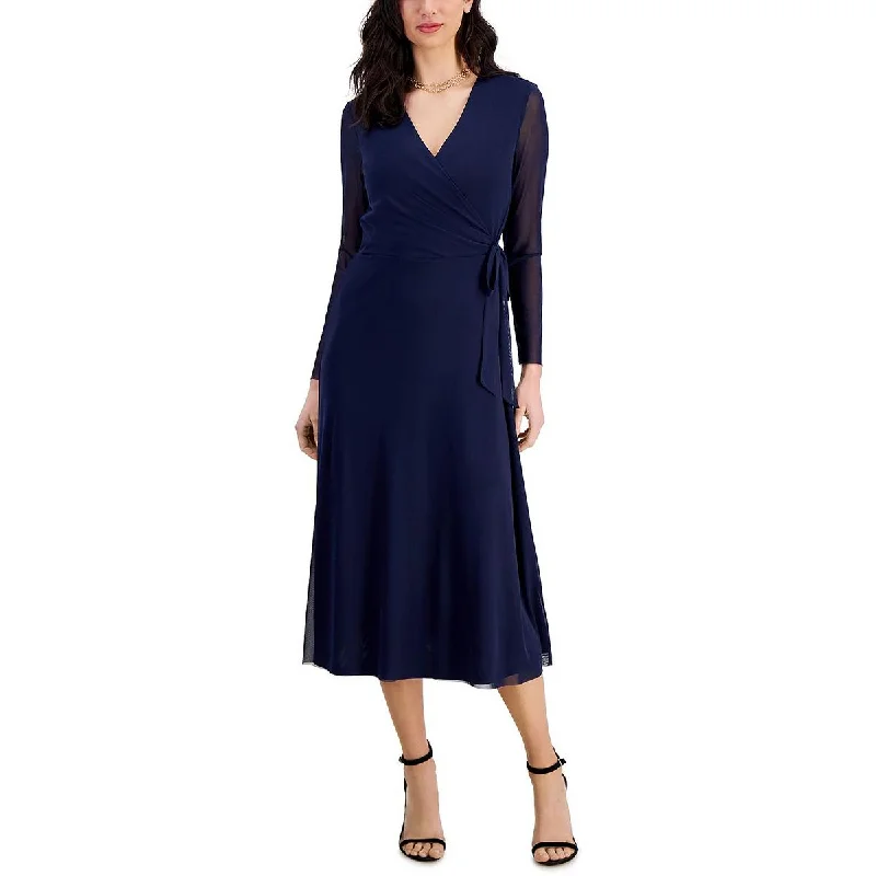 Anne Klein Womens Faux Wrap Office Midi Dress