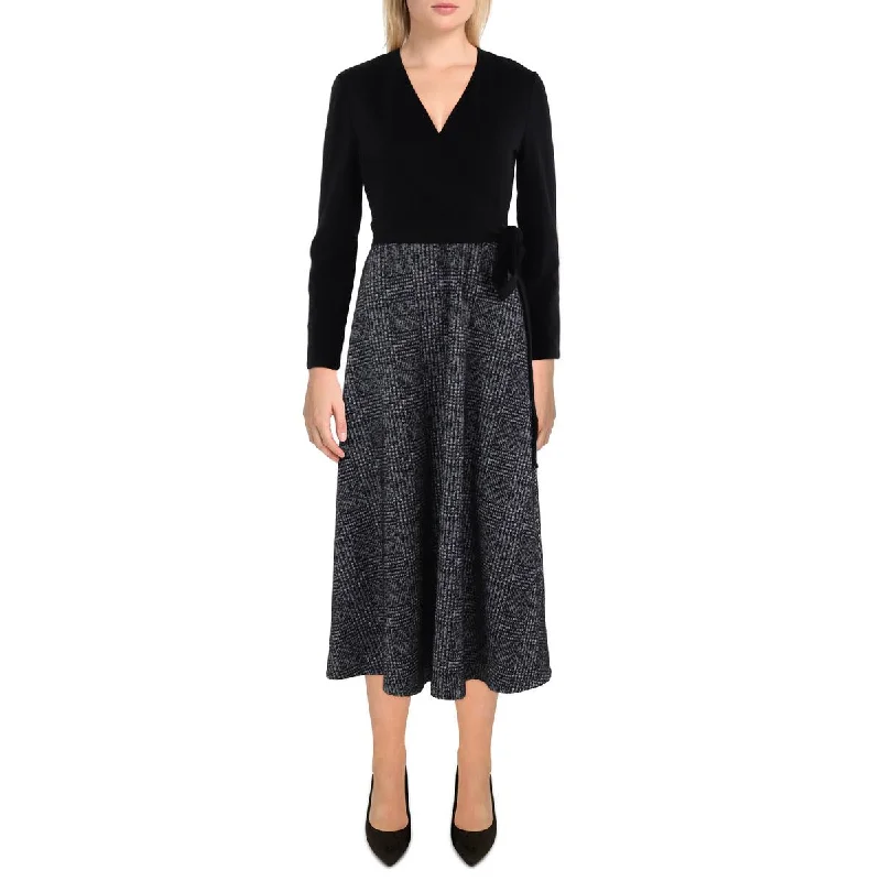 Anne Klein Womens Houndstooth Midi Wear To Work Dress