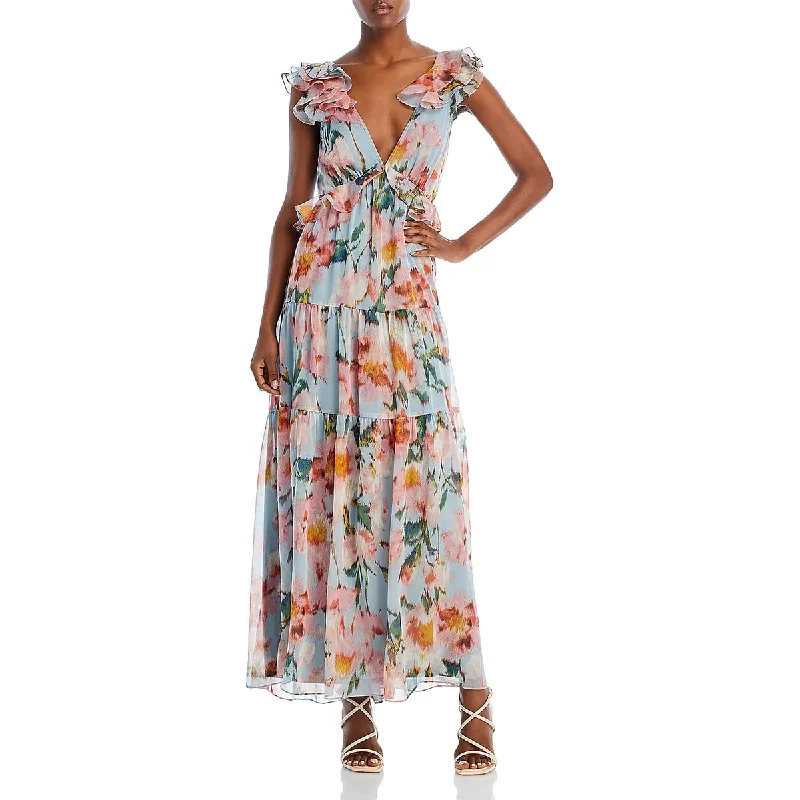 Weekend Shop Now Aqua Womens Chiffon Ruffled Maxi Dress