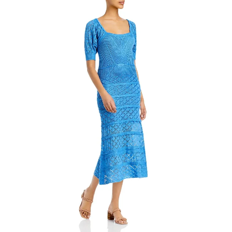 Season-End Deals Aqua Womens Crochet Ruffled Midi Dress