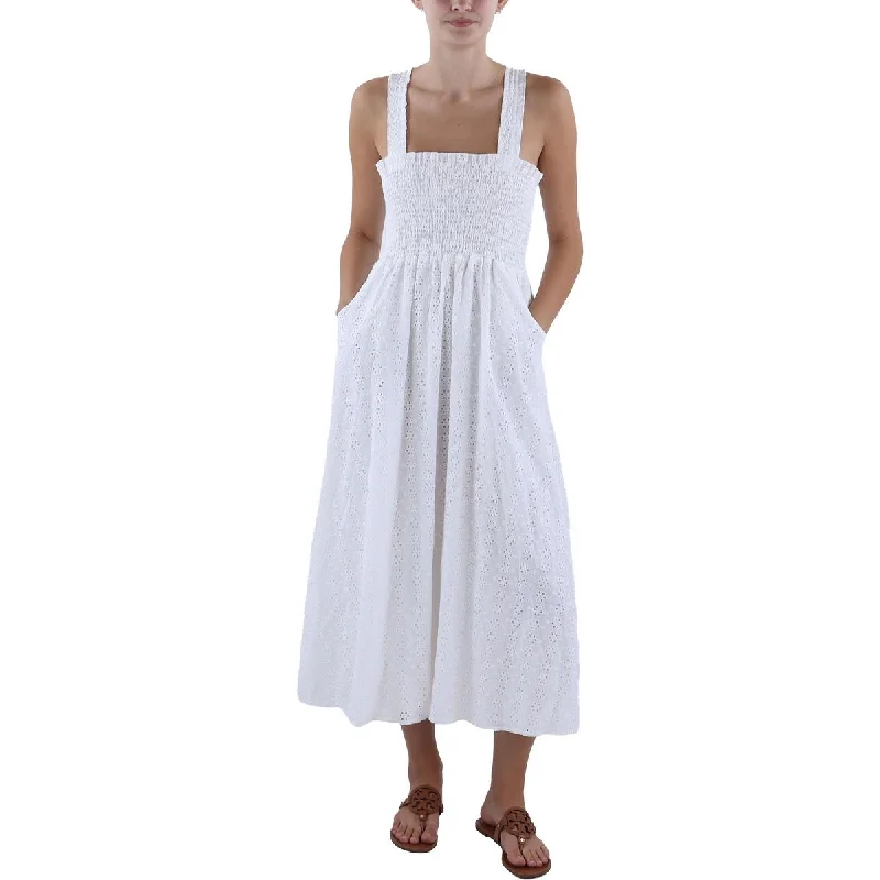 Price Slash Aqua Womens Eyelet Smocked Maxi Dress