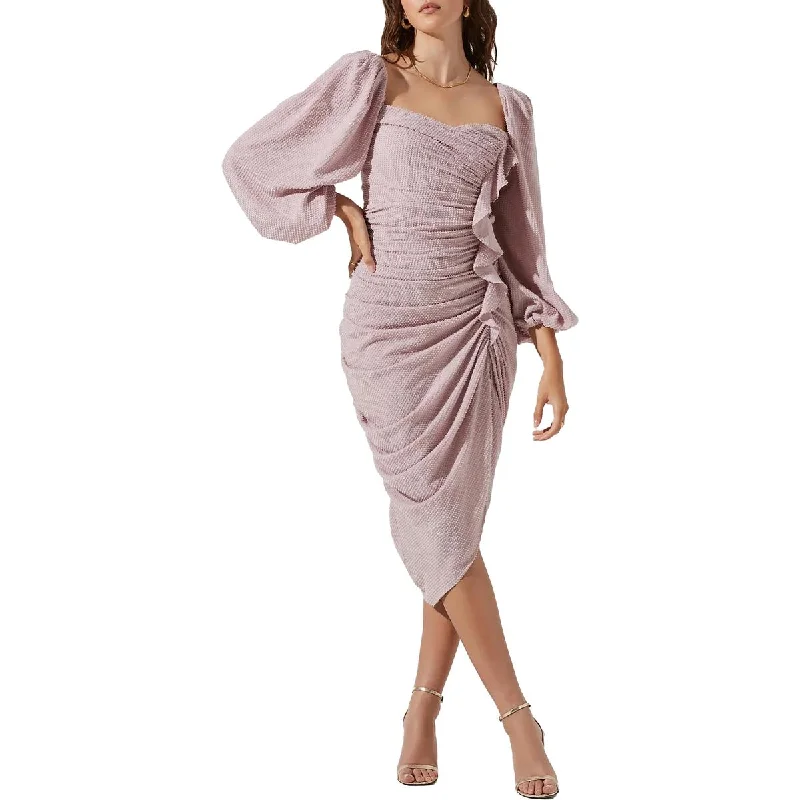 Mega Sale ASTR The Label Athens Women's Ruched Ruffled Blouson Sleeve Midi Dress