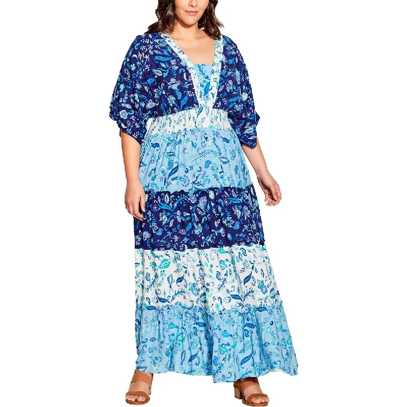 Limited Stock Avenue Womens Plus Full Length Printed Maxi Dress