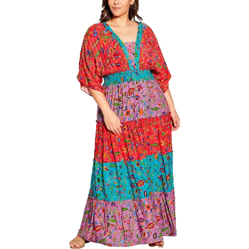 Unbeatable Flash Deals Avenue Womens Plus Smocked Long Maxi Dress