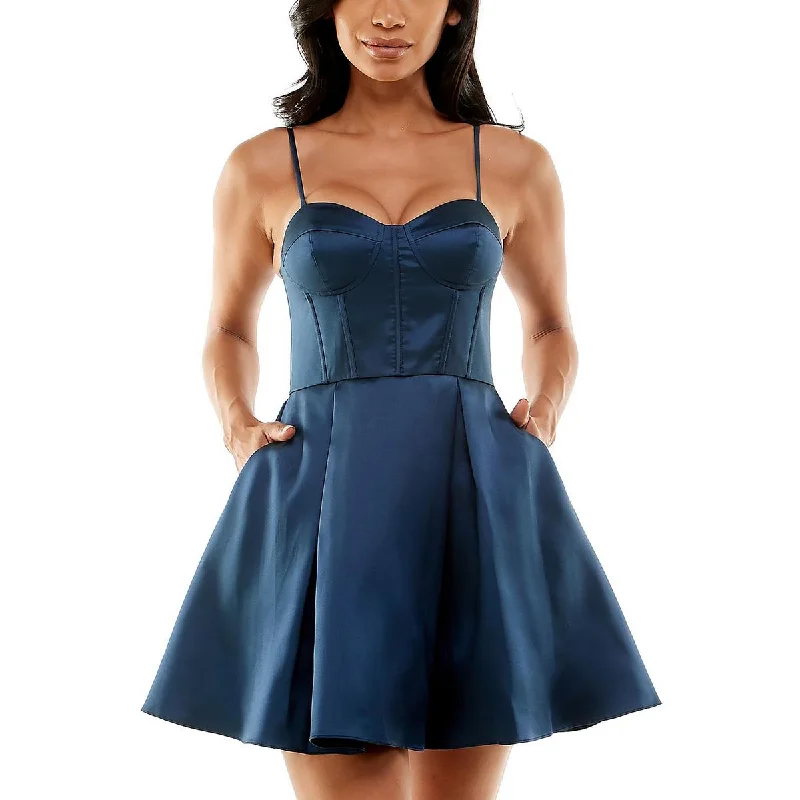 Weekend Exclusive Discounts B. Darlin Womens Juniors Satin Corset Seamed Fit & Flare Dress