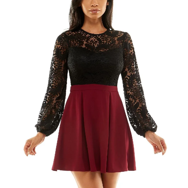Weekend Discount Extravaganza B. Darlin Womens Juniors Lace Colorblock Cocktail and Party Dress