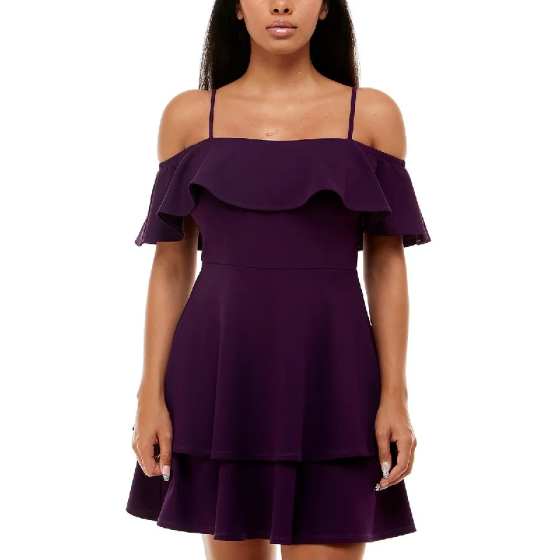 Weekend Limited-Time Offers B. Darlin Womens Juniors Ruffled Off-The-Shoulder Cocktail and Party Dress Weekend Limited-Time Offers B. Darlin Womens Juniors Ruffled Off-The-Shoulder Cocktail and Party Dress