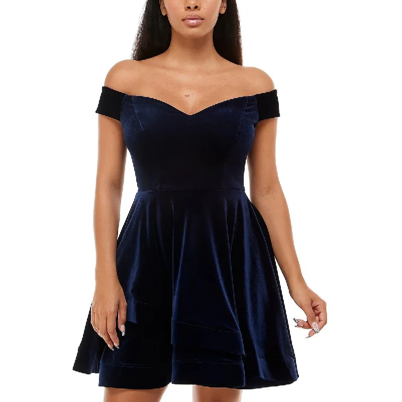 Weekend Hot Savings B. Darlin Womens Juniors Velvet Off The Shoulder Fit & Flare Dress Weekend Hot Savings B. Darlin Womens Juniors Velvet Off The Shoulder Fit & Flare Dress