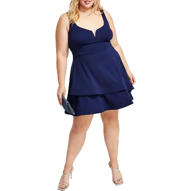 Seasonal Sale B. Darlin Womens Plus Notched-Neck Knee-Length Fit & Flare Dress
