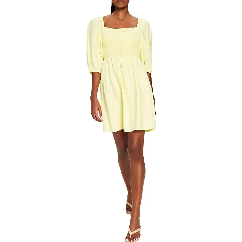 Deal of the Week Bar III Womens Smocked Square Neckline Fit & Flare Dress