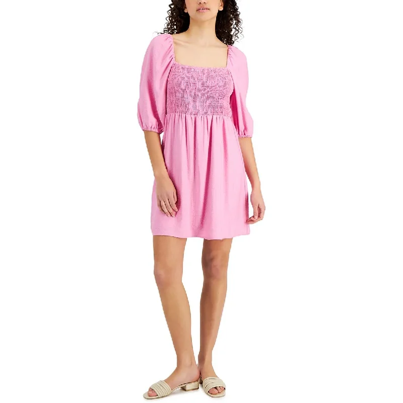 Today’s Special Discount Bar III Womens Smocked Square Neckline Fit & Flare Dress