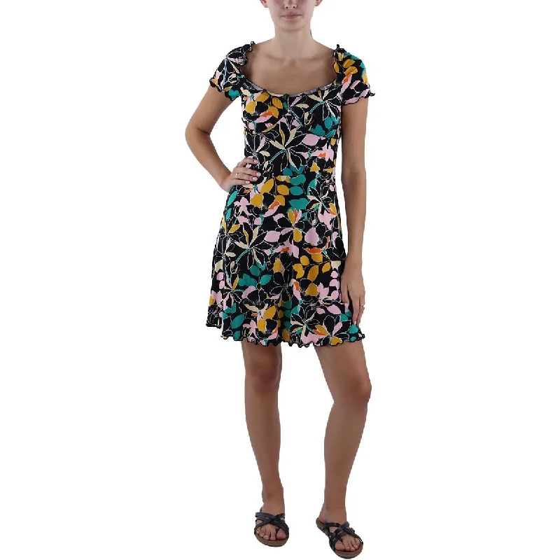 Hot Savings Alert Bar III Womens Tropical Print Off-The-Shoulder Fit & Flare Dress