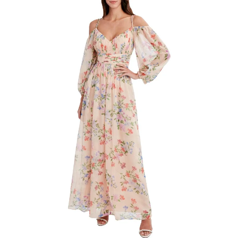 Weekend Buy More Save More BCBG Max Azria Jordyn Chiffon Floral Print Cold Shoulder Evening Dress