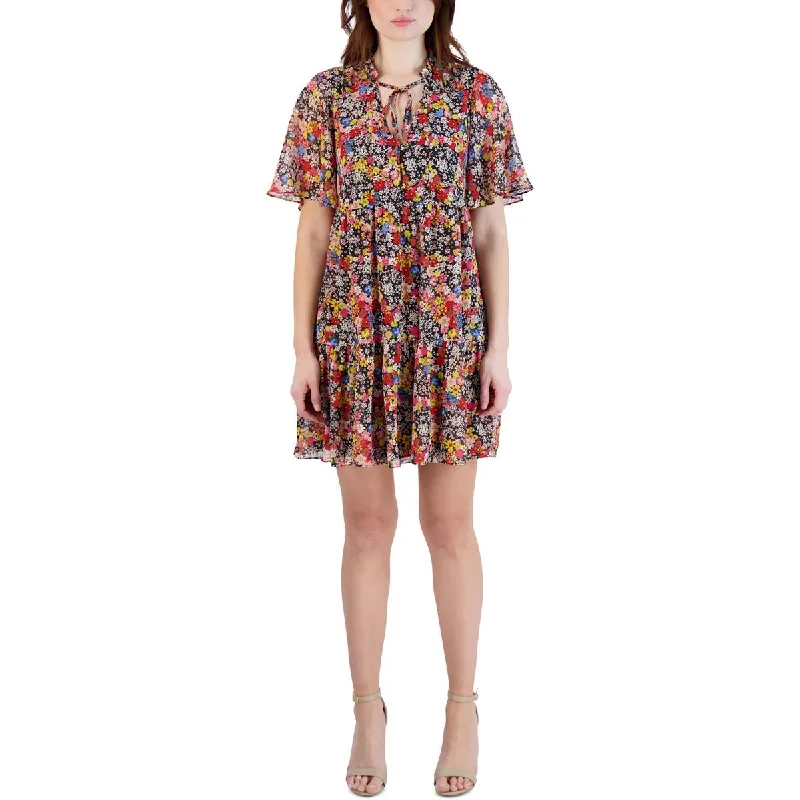 Weekend Flash Discount BCBGeneration Womens Chiffon Ruffled Shift Dress