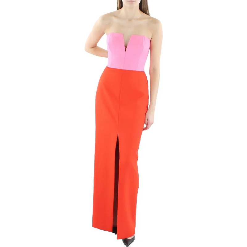 Weekend Sale Marathon BCBGMAXAZRIA Womens Colorblock Strapless Evening Dress