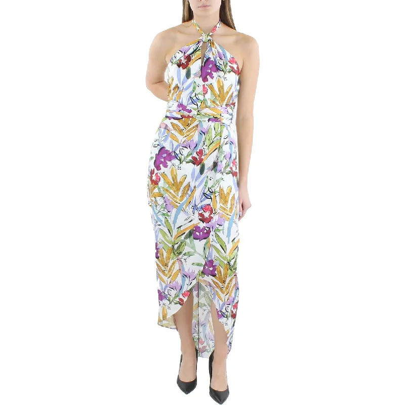 Weekend Flash Markdown BCBGMAXAZRIA Womens Floral Halter Evening Dress