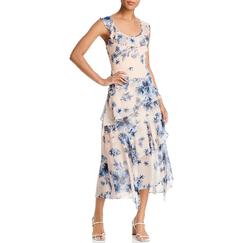 Flash Offer BCBGMAXAZRIA Womens Floral Tiered Shift Dress