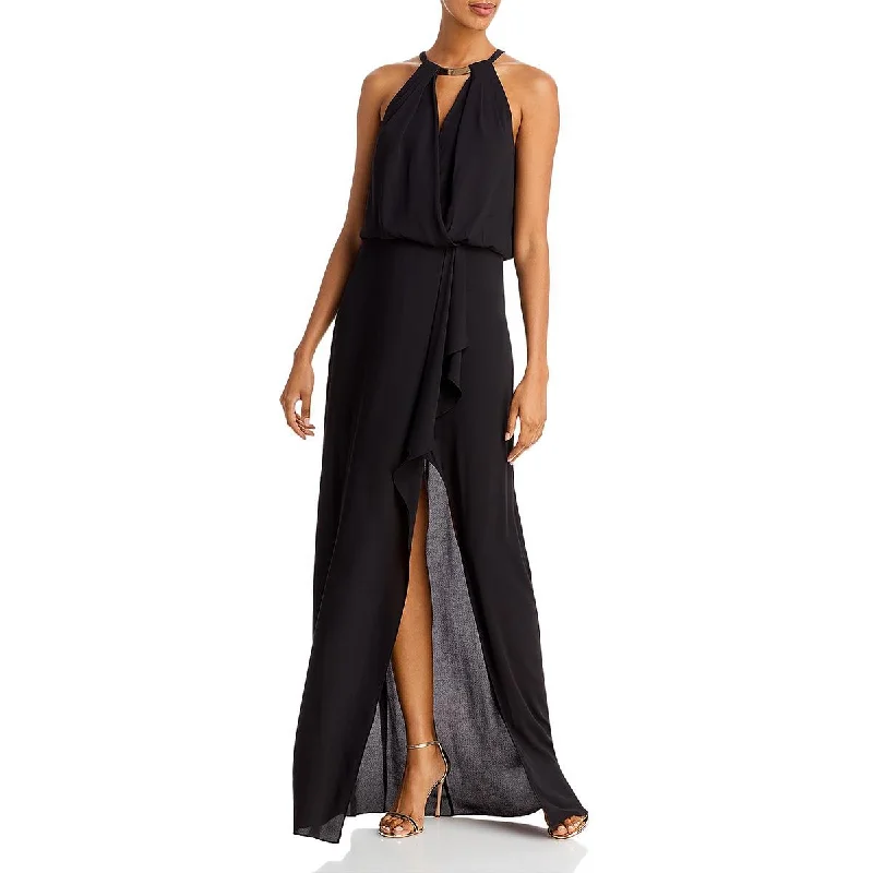 Limited Edition BCBGMAXAZRIA Womens Halter Cascade Ruffle Evening Dress