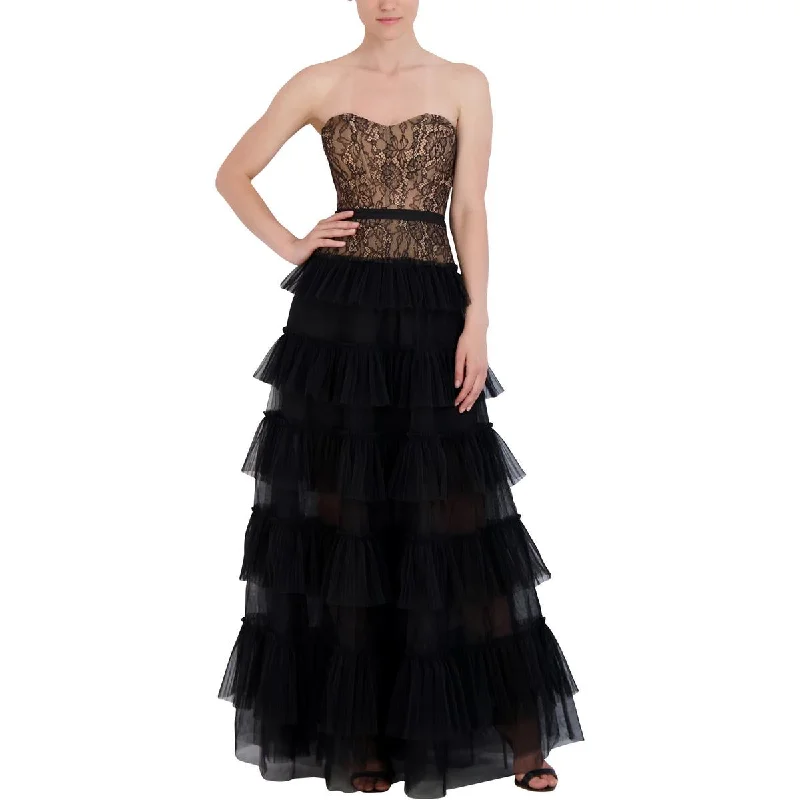 Exclusive Savings BCBGMAXAZRIA Womens Lace Floral Evening Dress