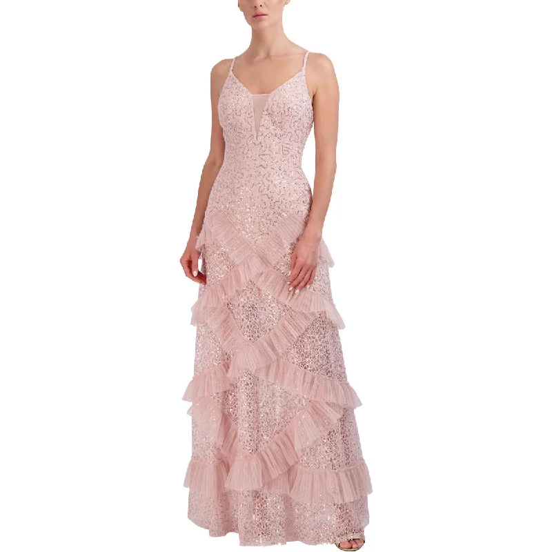 Flash Sale BCBGMAXAZRIA Womens Lace Sequined Evening Dress
