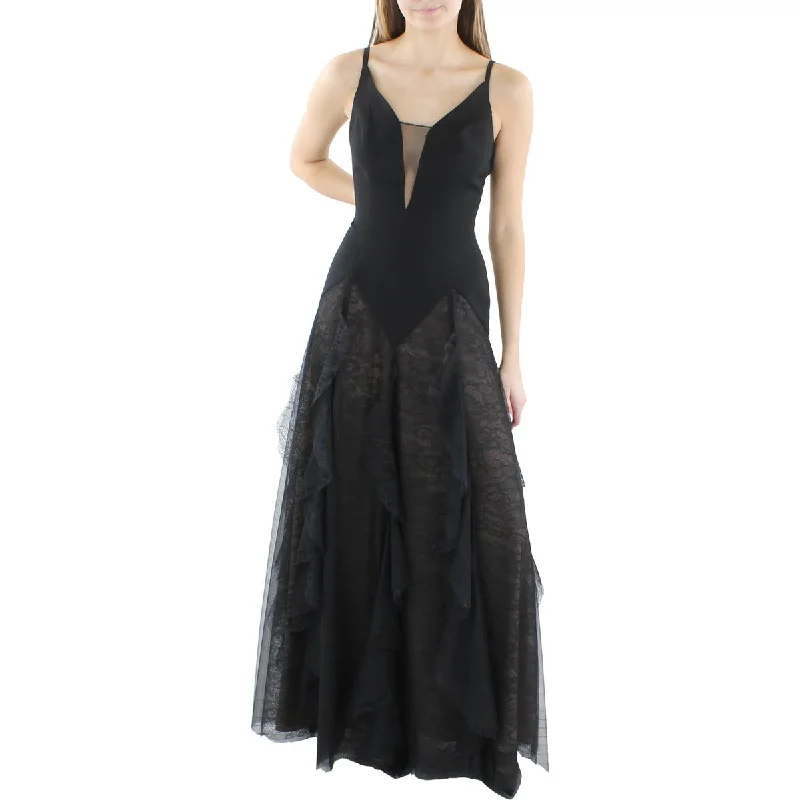 Buy More, Save More BCBGMAXAZRIA Womens Lace Trim Ruffled Evening Dress
