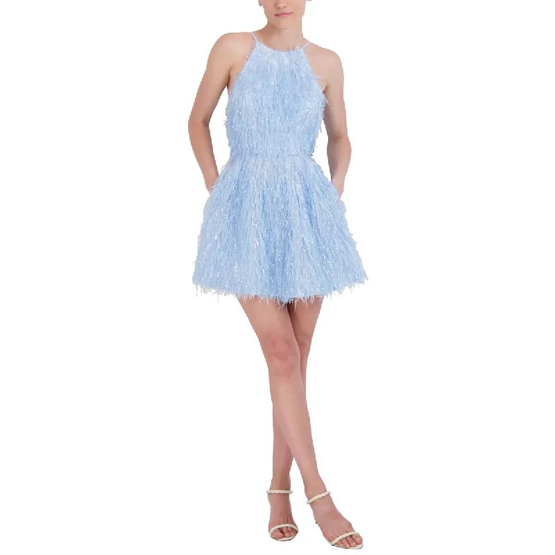 Get It Now BCBGMAXAZRIA Womens Metallic Feather Cocktail And Party Dress