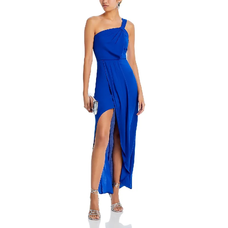 Shop & Save Big BCBGMAXAZRIA Womens One Shoulder Pleated Evening Dress