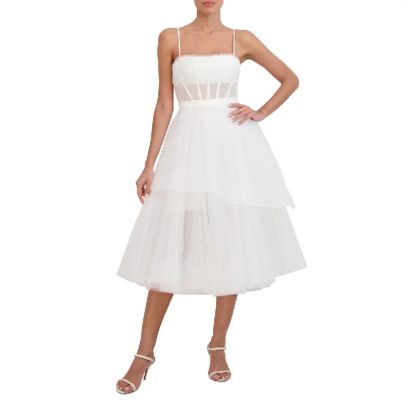 Big Savings BCBGMAXAZRIA Women's Tulle Tiered Sleeveless Midi Dress with Corset Bodice