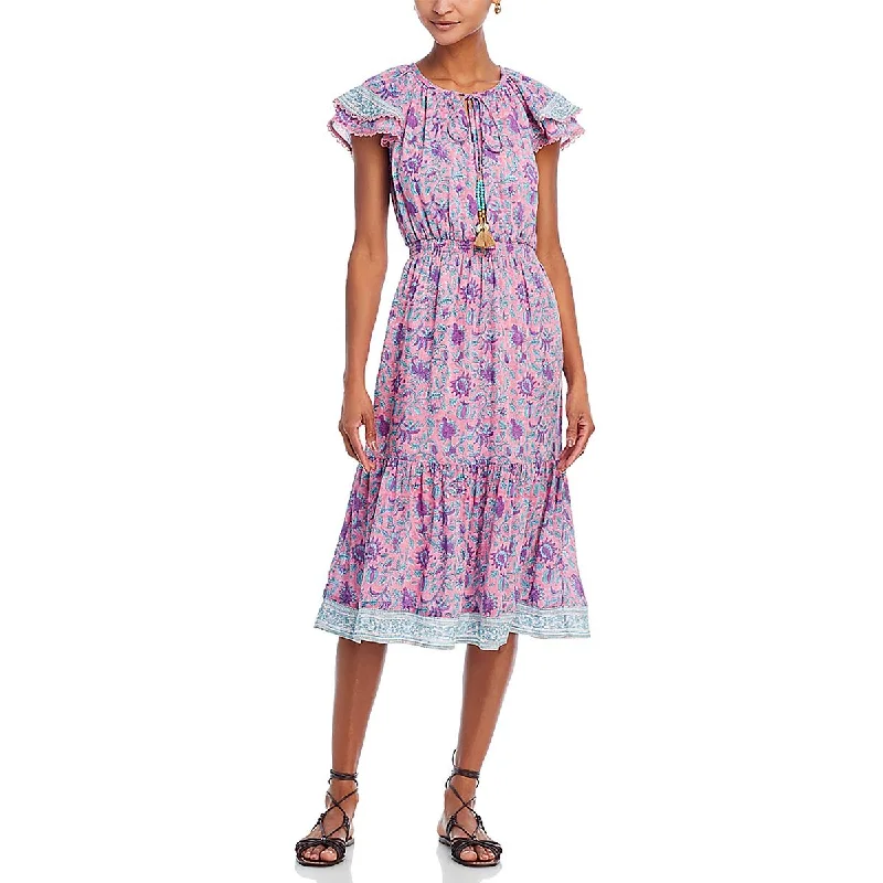 Super Price Slash Bell Womens Eva Cotton Tie neck Midi Dress