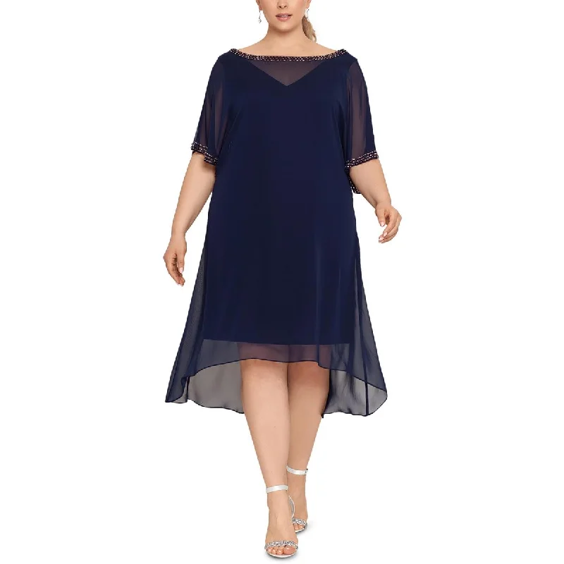 Betsy & Adam Womens Plus Chiffon Embellished Cocktail and Party Dress