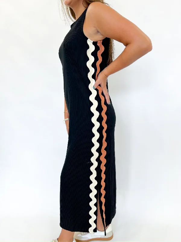 Price Slash Event Black Neutral Trim Midi Dress