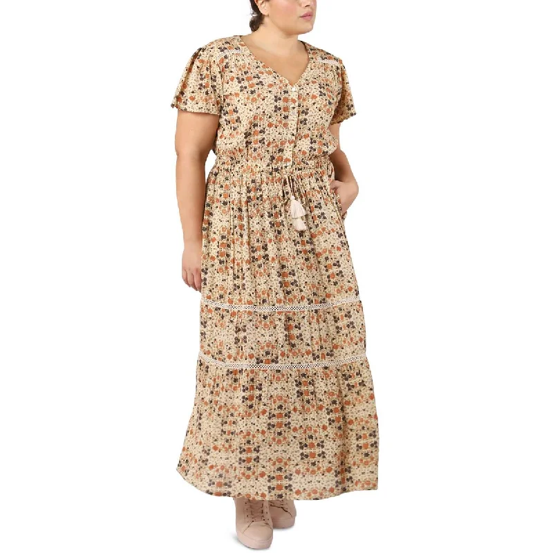 Sale Alert Black Tape_ Womens Plus Tea Length Floral Print Maxi Dress