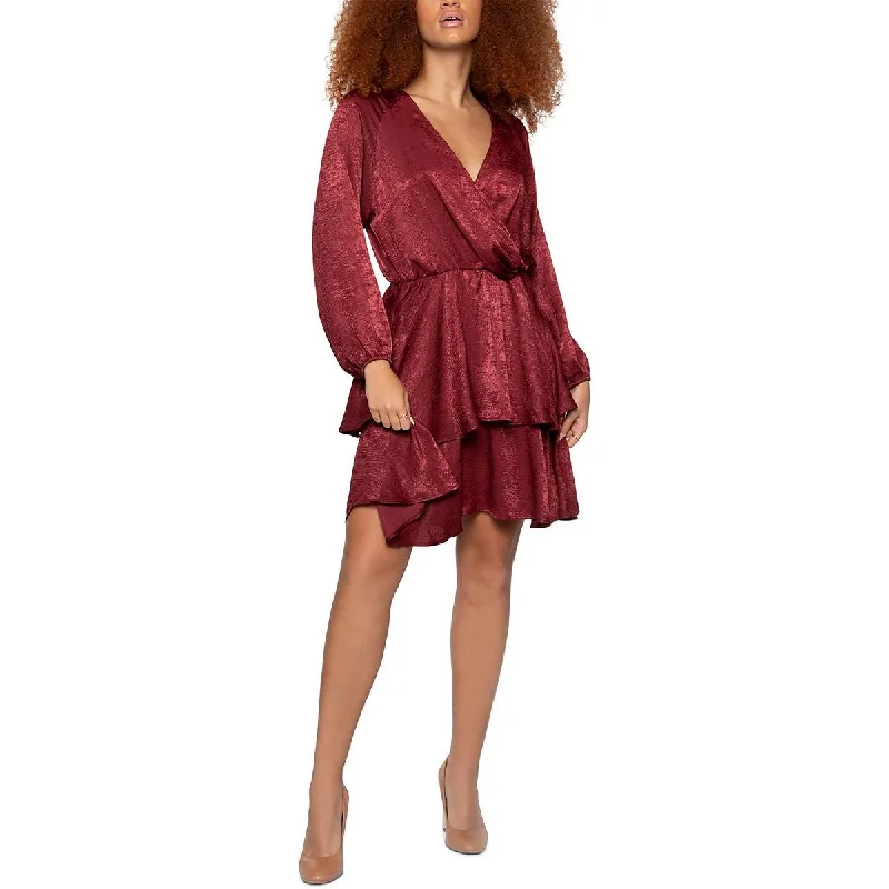 Weekend Steals Await Black Tape_ Womens Surplice Tiered Wrap Dress