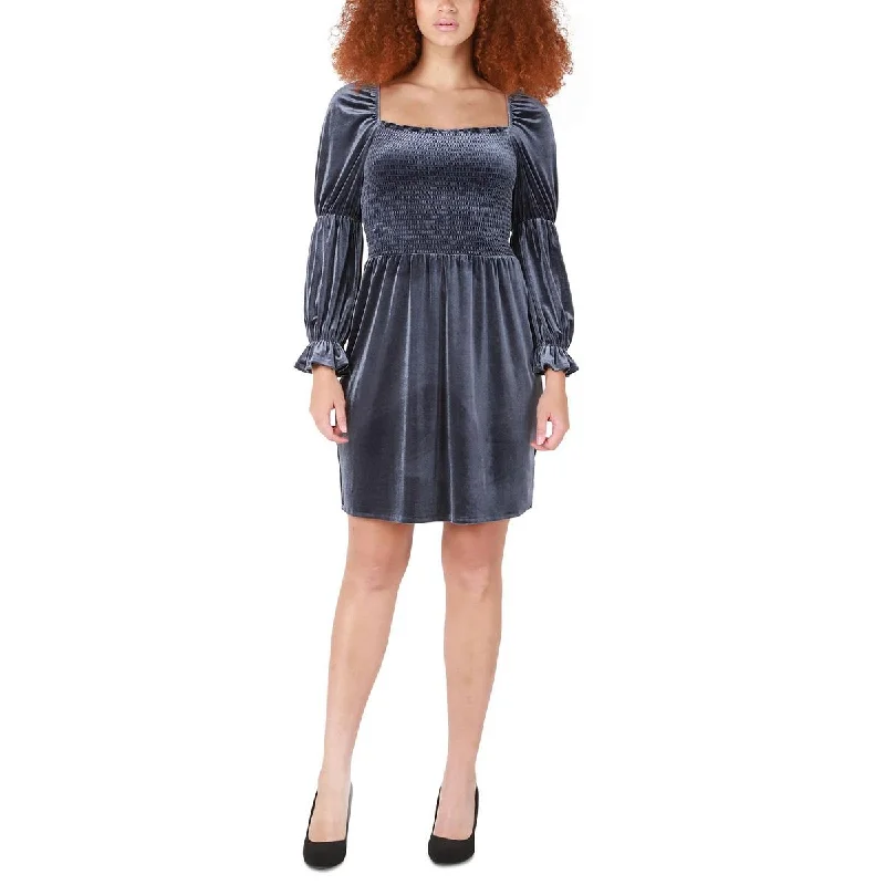 Weekend Bargain Shopping Black Tape_ Womens Velvet Mini Fit & Flare Dress