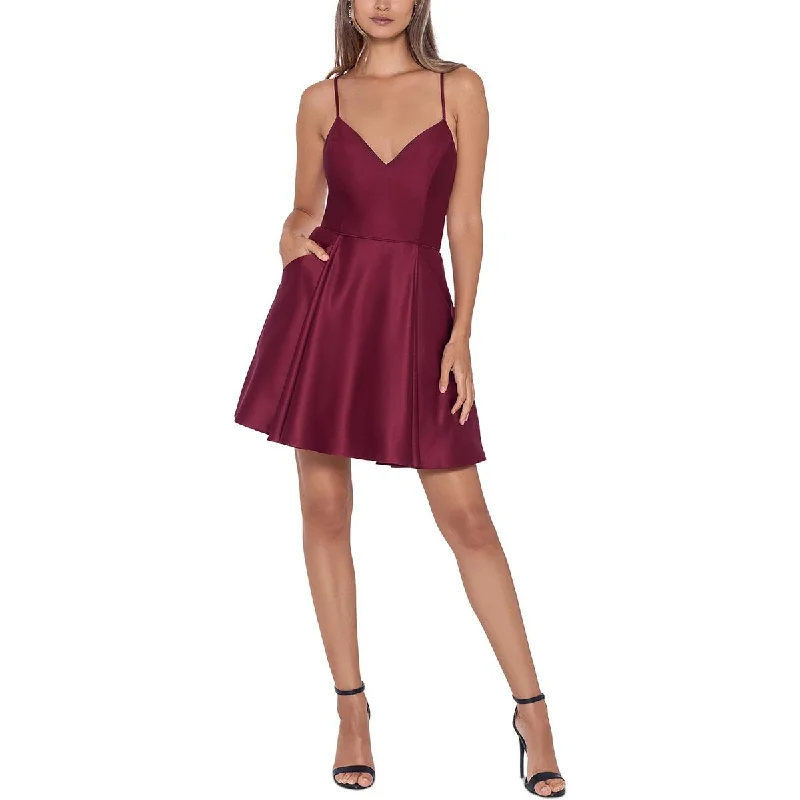 Weekend Special Shopping Event Blondie Nites Womens Juniors Satin Mini Fit & Flare Dress