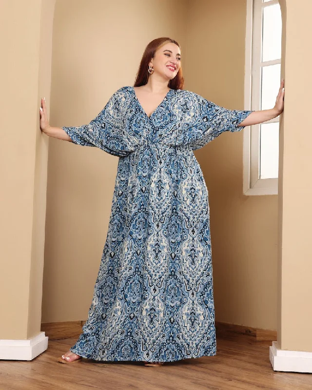 Blue & Beige Motif Printed Maxi Dress