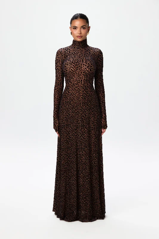 Shop & Save Instantly Velvet Burnout Leopard Print Maxi Dress