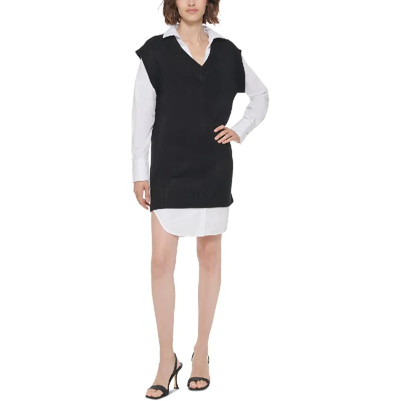 Don’t Miss These Deals Calvin Klein Womens Contrast Trim Mini Shirtdress