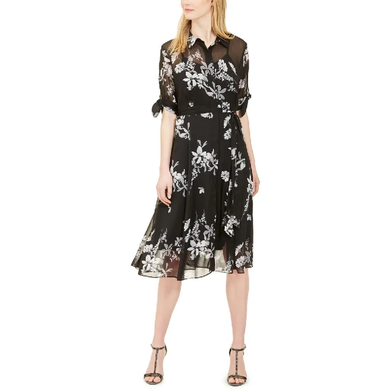 Best Offers Calvin Klein Womens Floral Long Shirtdress