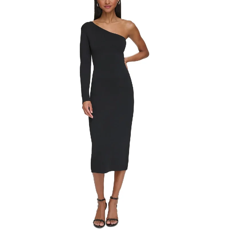 Calvin Klein Womens One Shoulder Midi Sweaterdress